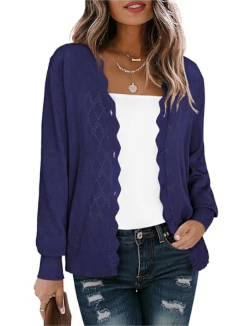 Viscose Button Front Cardigan Sweater V Neck Long Sleeve Casual Knit